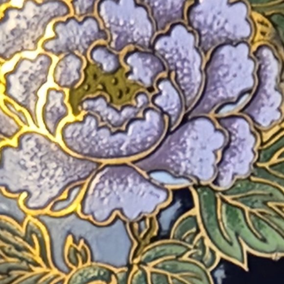 DARK BLUE & GOLD JAPANESE VASE-PEACOCKS & PINK FLOWERS-9 1/2" TALL - Picture 11 of 16